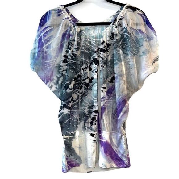 Charlotte Russe Y2K Style Sheer Abstract Dolman Blouse Size Small Purple - Picture 6 of 11